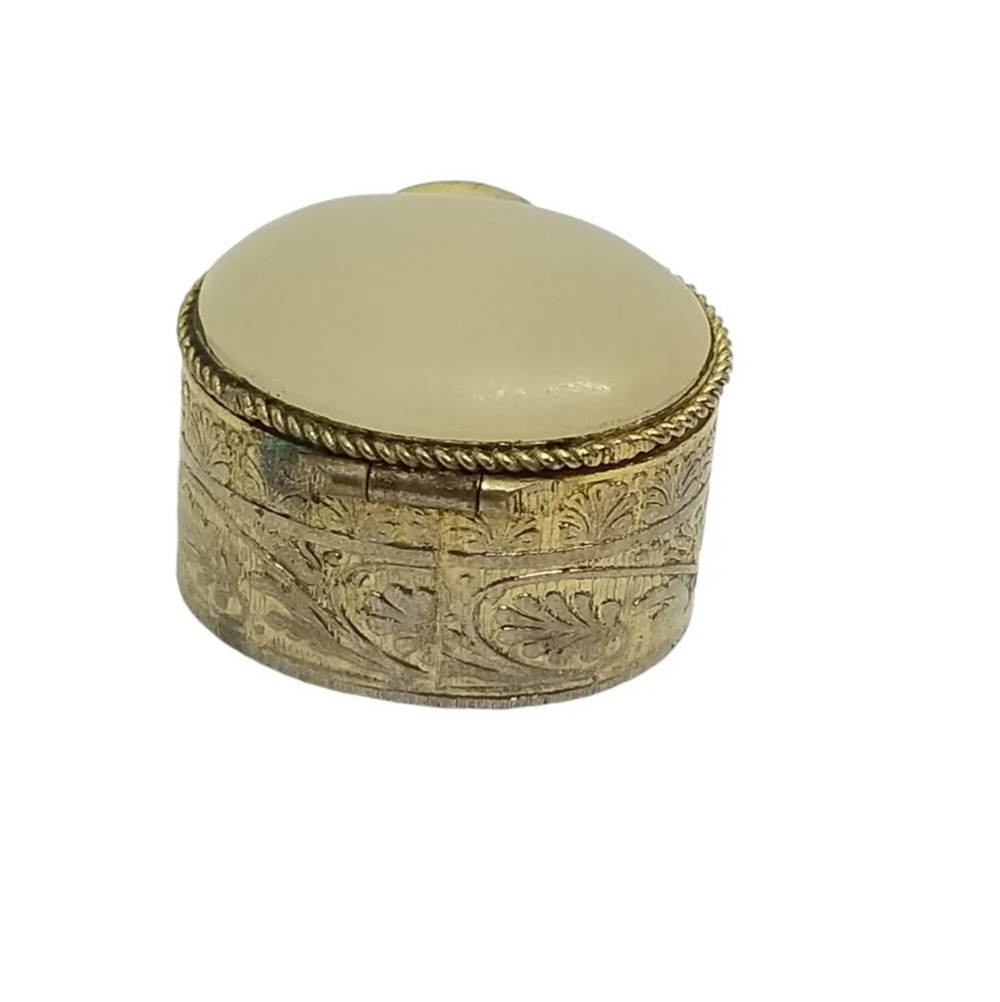 VINTAGE GOLDPLATED & GENUINE NEPHRITE JADE STONE TRINKET BOX - Picture 5 of 7